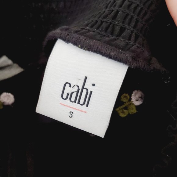 CABI Cottagecore Embroidered Floral Black Chiffon Top Blouse - Picture 7 of 10